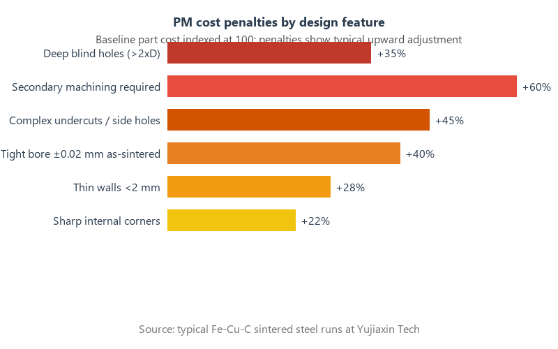 Powder metallurgy cost penalties by design feature